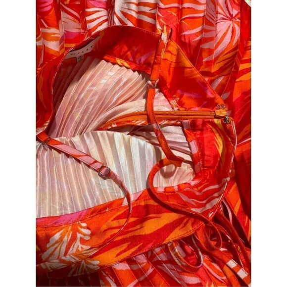 Milly Irene Tropical palm print Asymmetrical pleated accents dress 6 - Picture 5 of 12